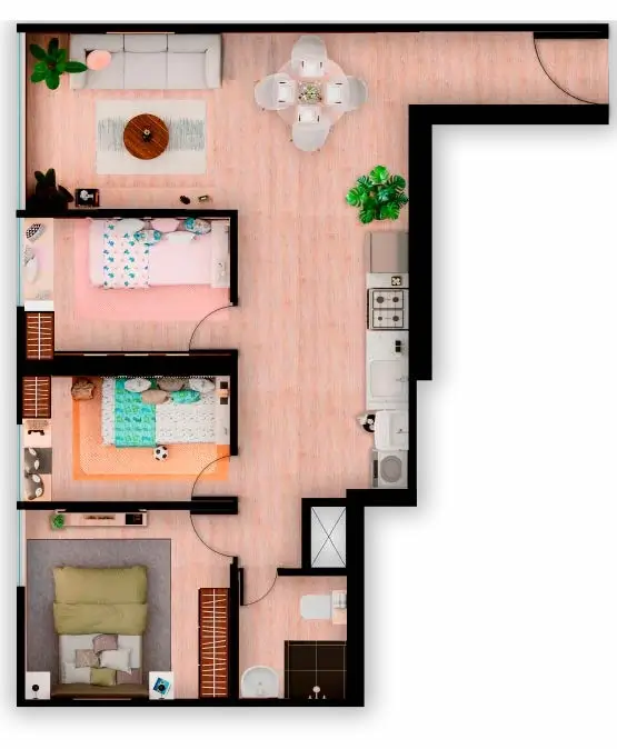 Plano de distribución de tipología X02, 54.90 m²