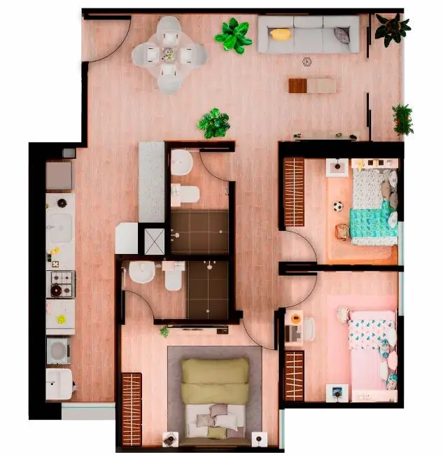Plano de distribución de tipología X04, 63.50 m²