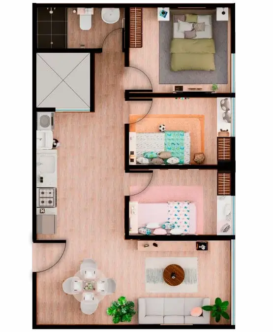 Plano de distribución de tipología X05, 52.70 m²