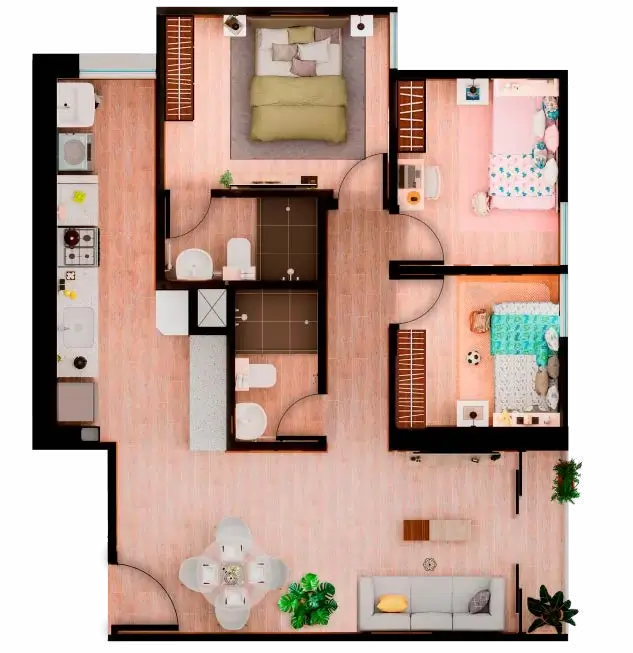 Plano de distribución de tipología X06, 63.50 m²